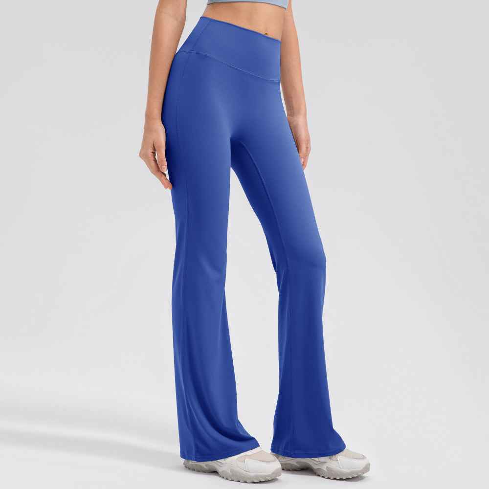 Royal blue Seamless High-Waist Flared Lycra Leggings with sculpting fit and elegant flare, designed for yoga and pilates comfort.