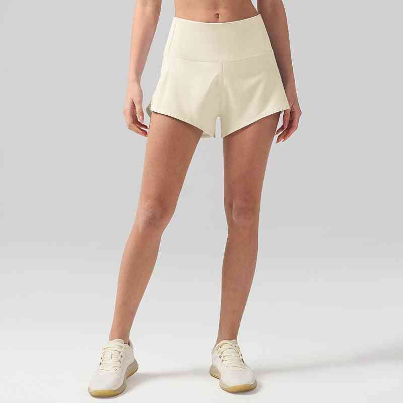 Cream Speed Up Lightweight Running Shorts with high waistband and quick-dry fabric, ideal for activewear and gym sessions.