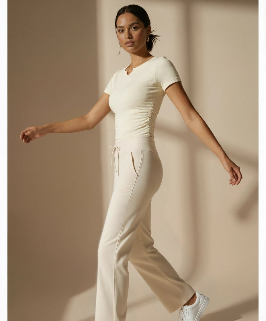 Slim Fit V-Neck Ruched Sports T-Shirt With Built-in Pads