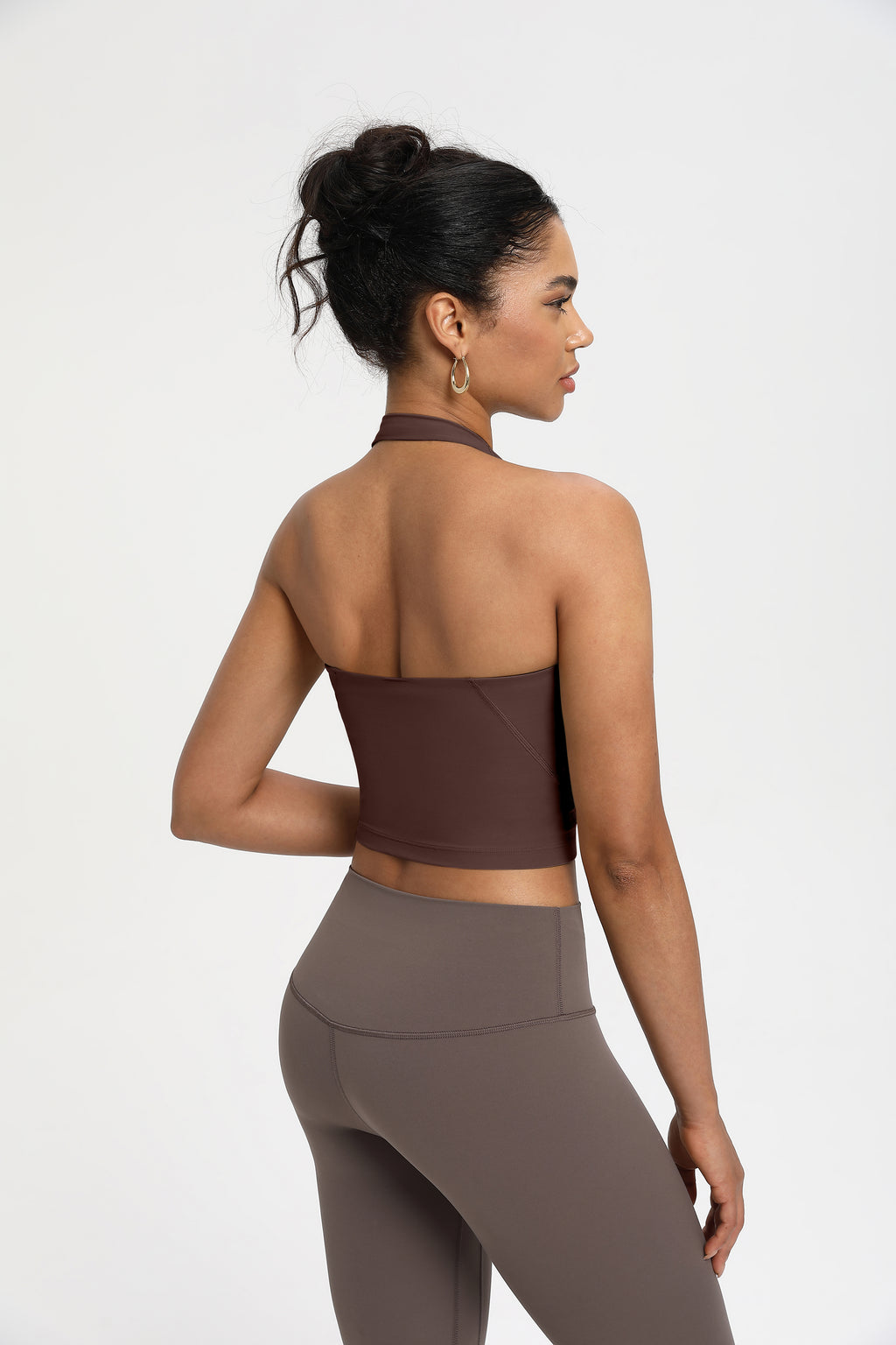 High-Elastic Medium Support Sports Bra with Halter Design