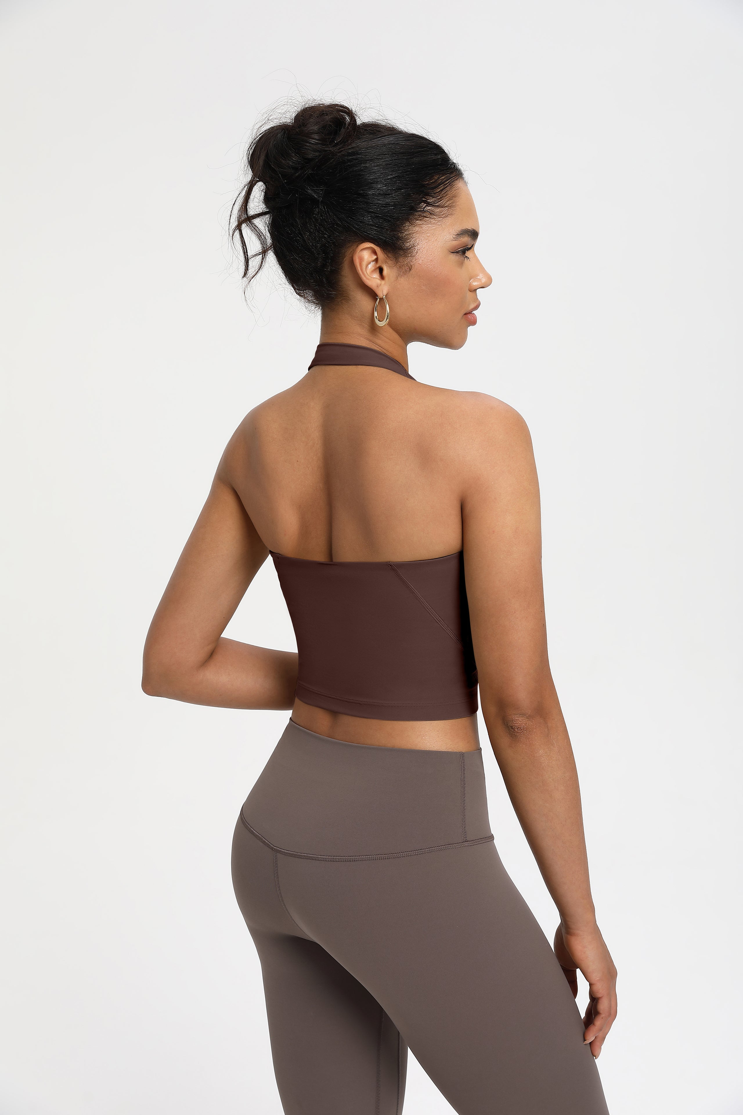 High-Elastic Medium Support Sports Bra with Halter Design