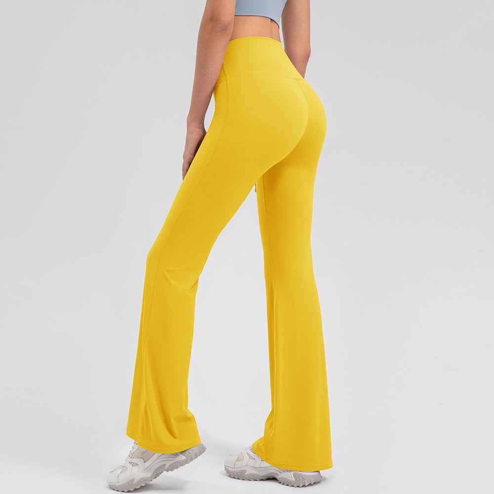 Seamless High-Waist Flared Lycra Leggings for Yoga & Pilates in vibrant yellow, featuring a sculpting fit and buttery-soft fabric.