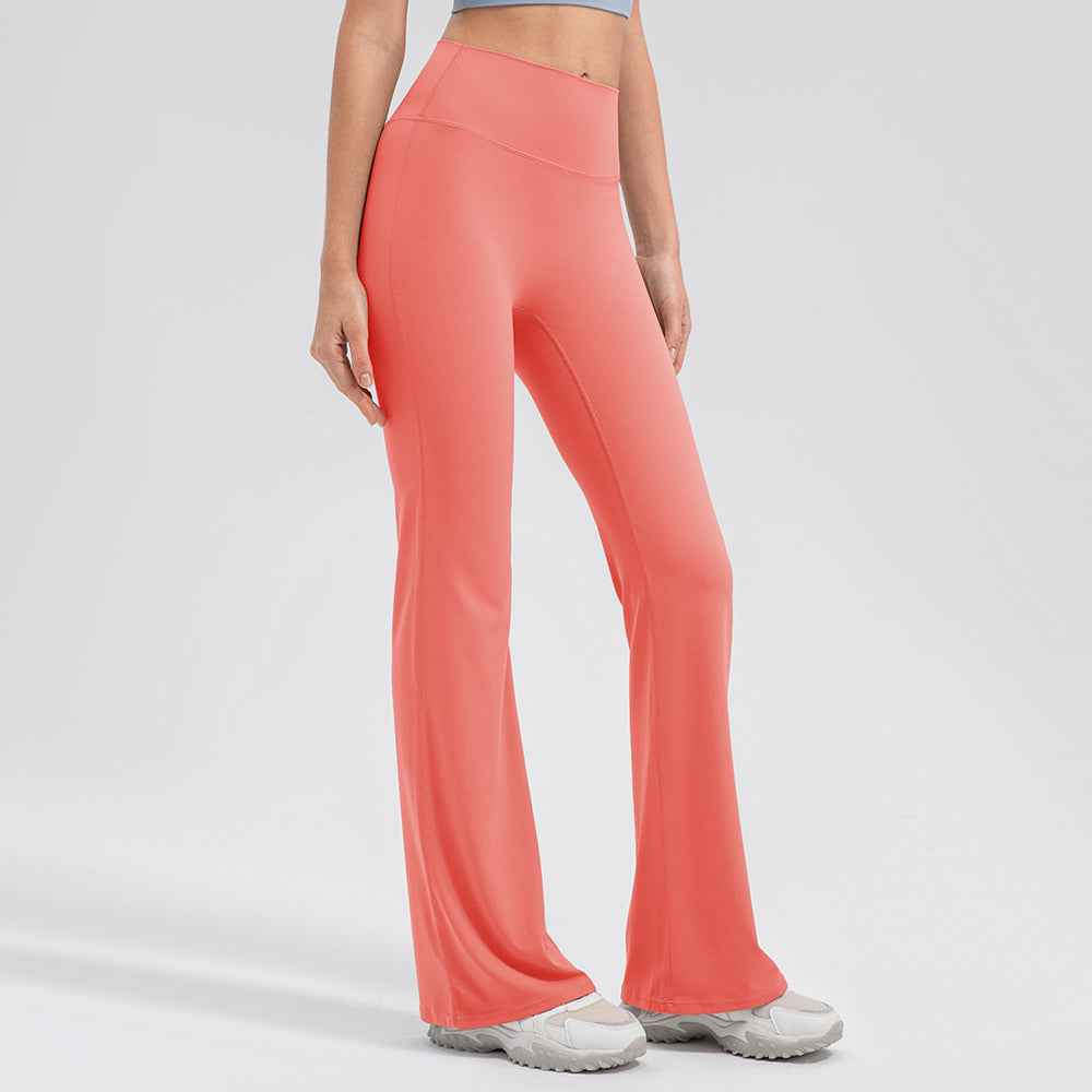 Coral Seamless High-Waist Flared Lycra Leggings with sculpting waistline and second-skin feel, ideal for yoga and pilates workouts.