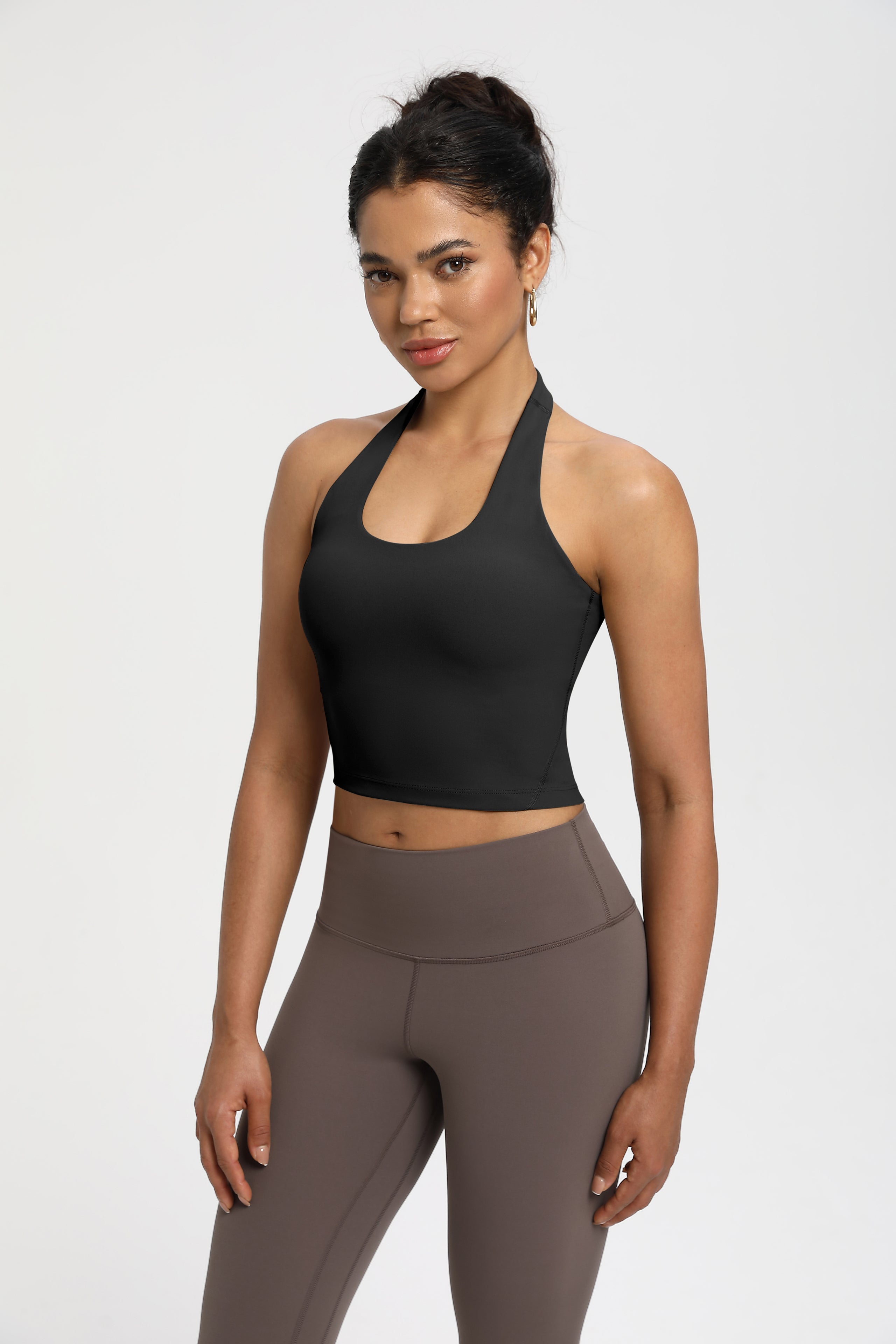 High-Elastic Medium Support Sports Bra with Halter Design