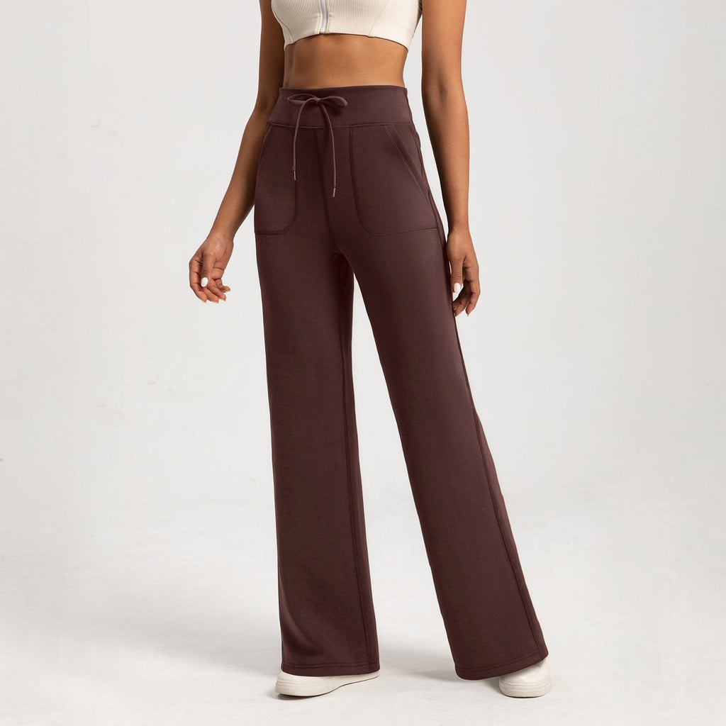 The Aura Washed Air-layer Loose Yoga Pants in deep maroon featuring a relaxed silhouette, high waist, and soft stretch fabric for yoga or lounging.
