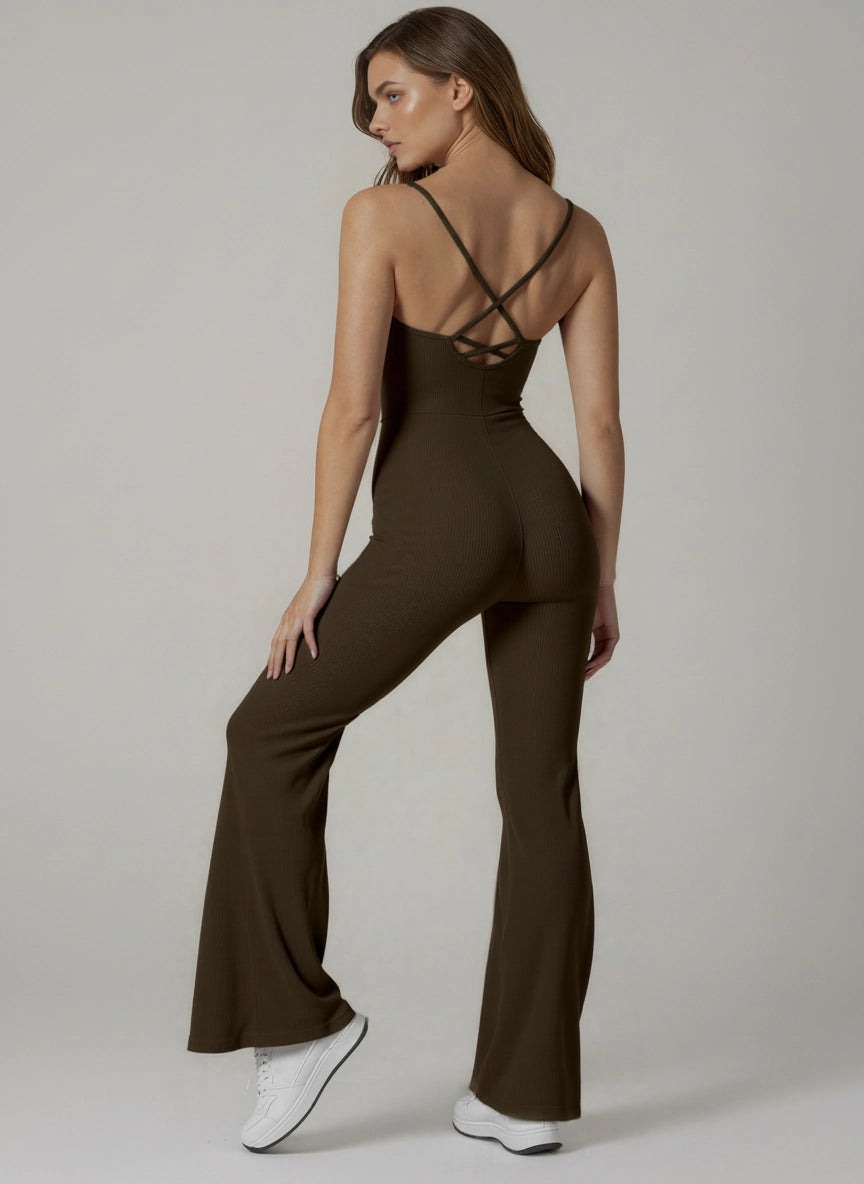 The Breeze Cross Back Flared Athletic Active One-piece Onesie Jumpsuit Playsuit