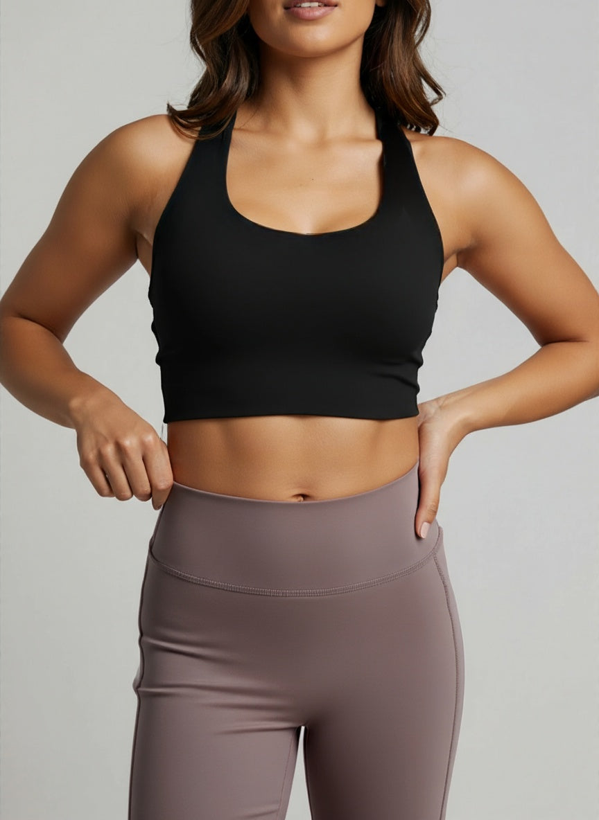 High-Elastic Medium Support Sports Bra with Halter Design