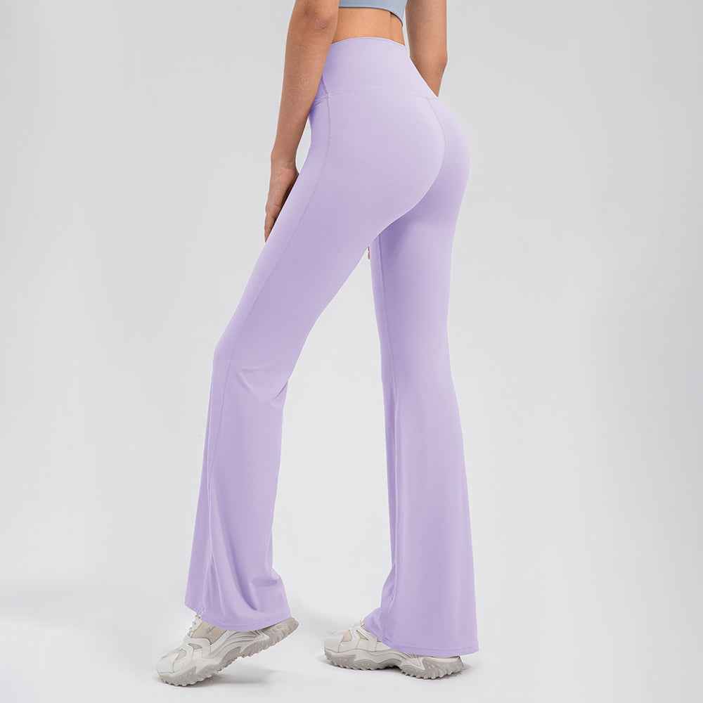 Seamless High-Waist Flared Lycra Leggings for Yoga & Pilates in lavender purple, featuring a high-rise waist and flared leg design.
