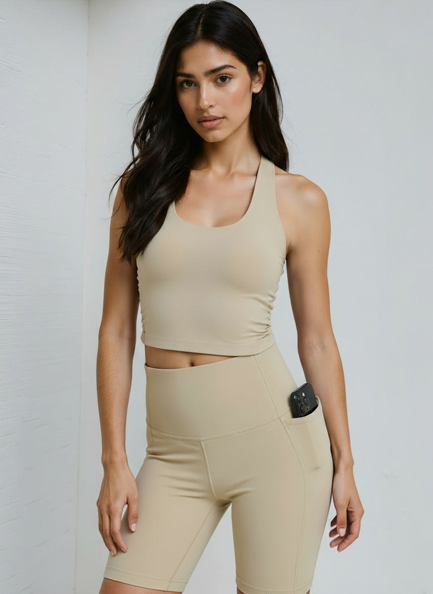 High-Elastic Medium Support Sports Bra with Halter Design