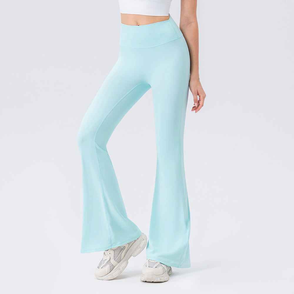 Seamless High-Waist Flared Lycra Leggings for Yoga & Pilates in pastel blue, designed for airy comfort and a flattering silhouette.
