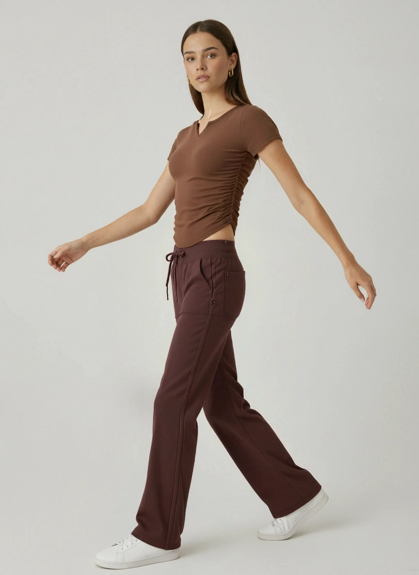 Slim Fit V-Neck Ruched Sports T-Shirt With Built-in Pads