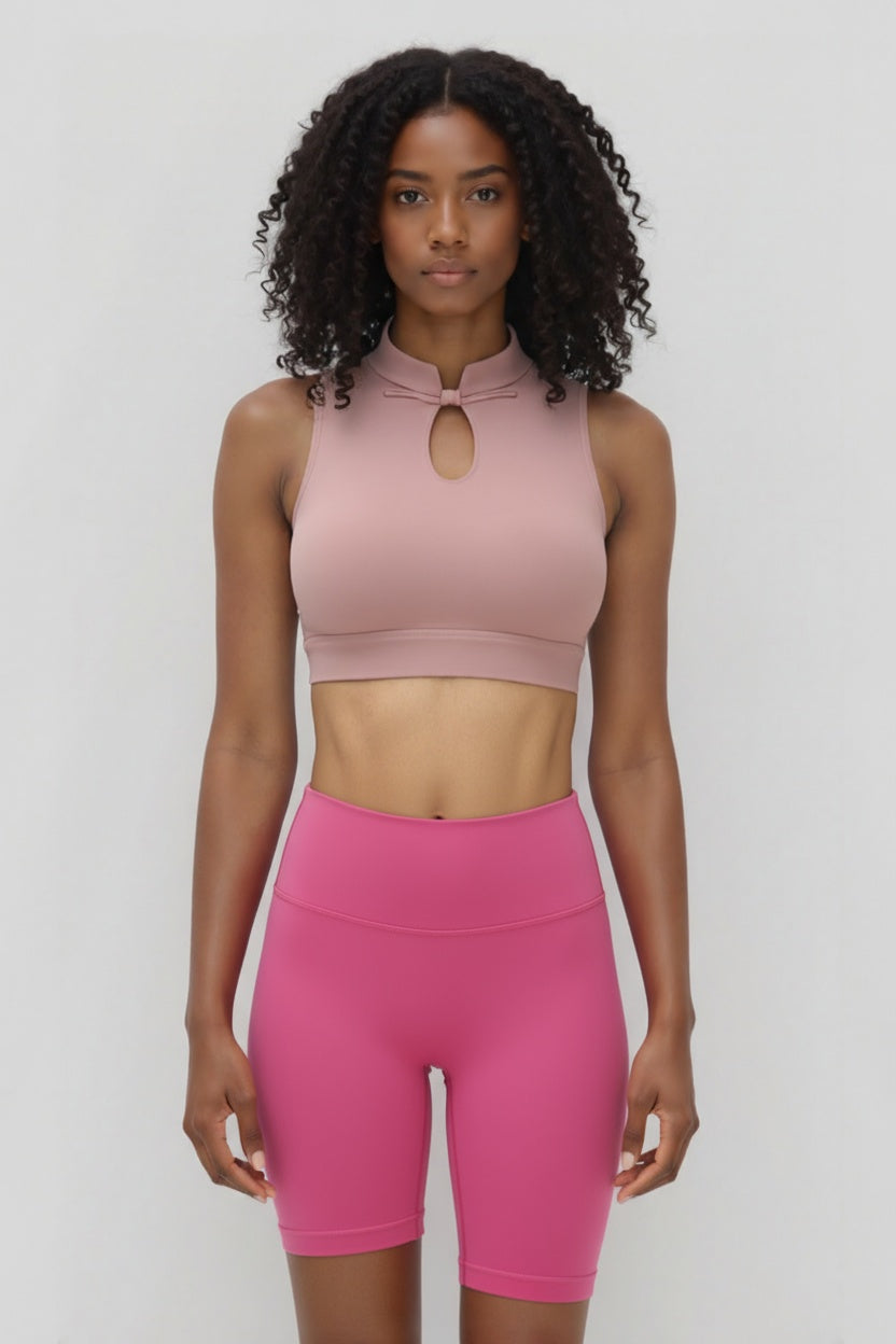 High Support Sports Bra with Chinese Knot Button Design