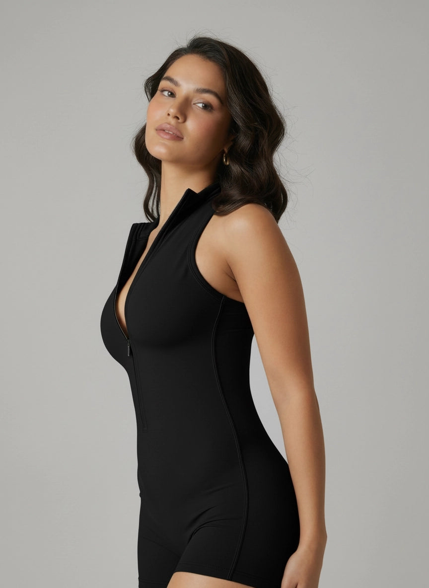 The Swift Mock Neck Zipper One-piece Athletic Active Jumpsuit Onesie