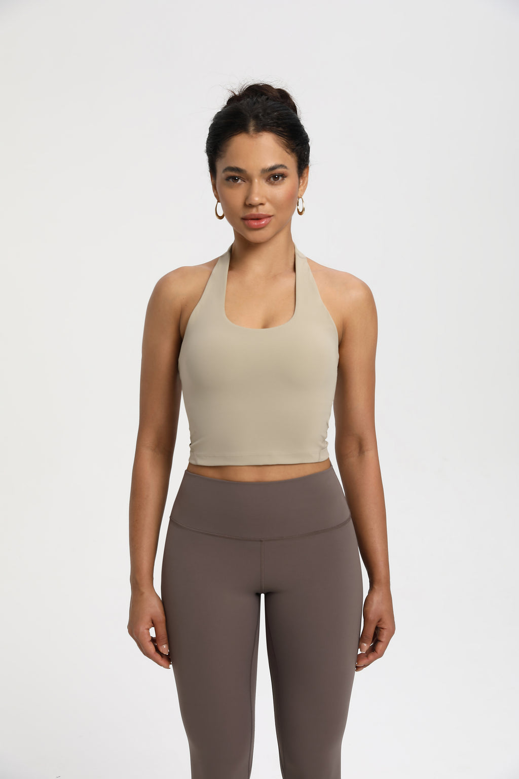 High-Elastic Medium Support Sports Bra with Halter Design