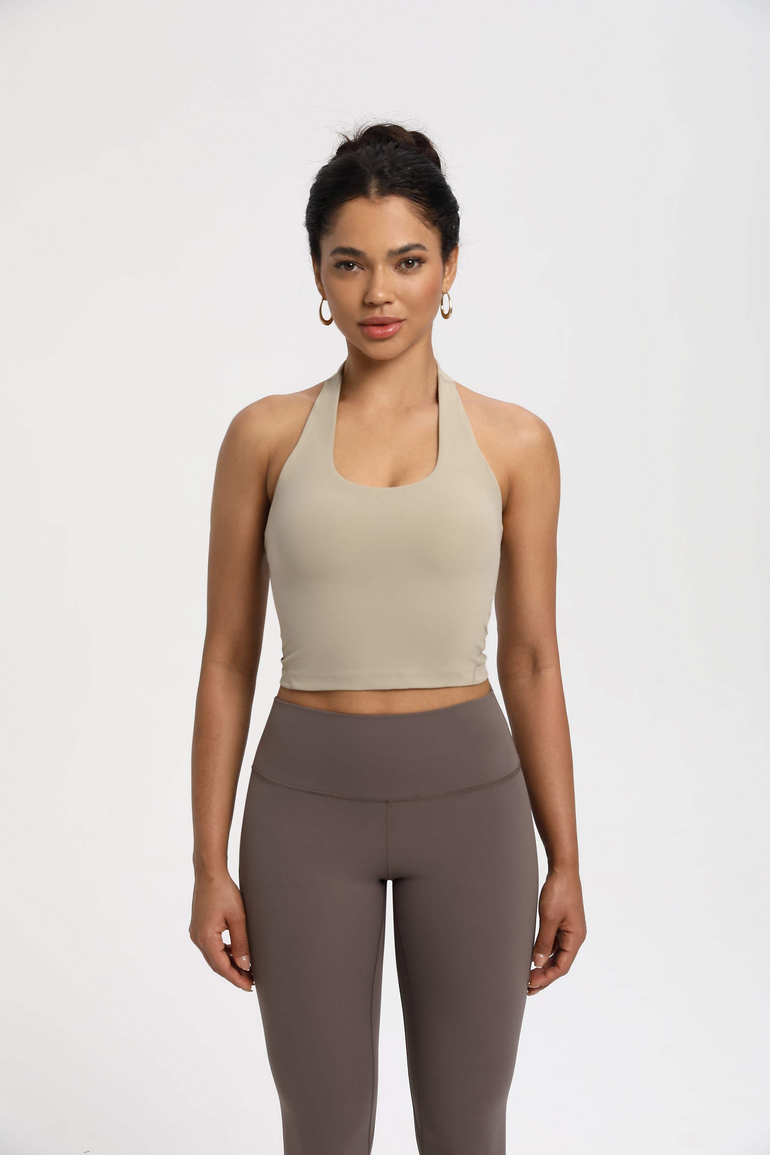 High-Elastic Medium Support Sports Bra with Halter Design