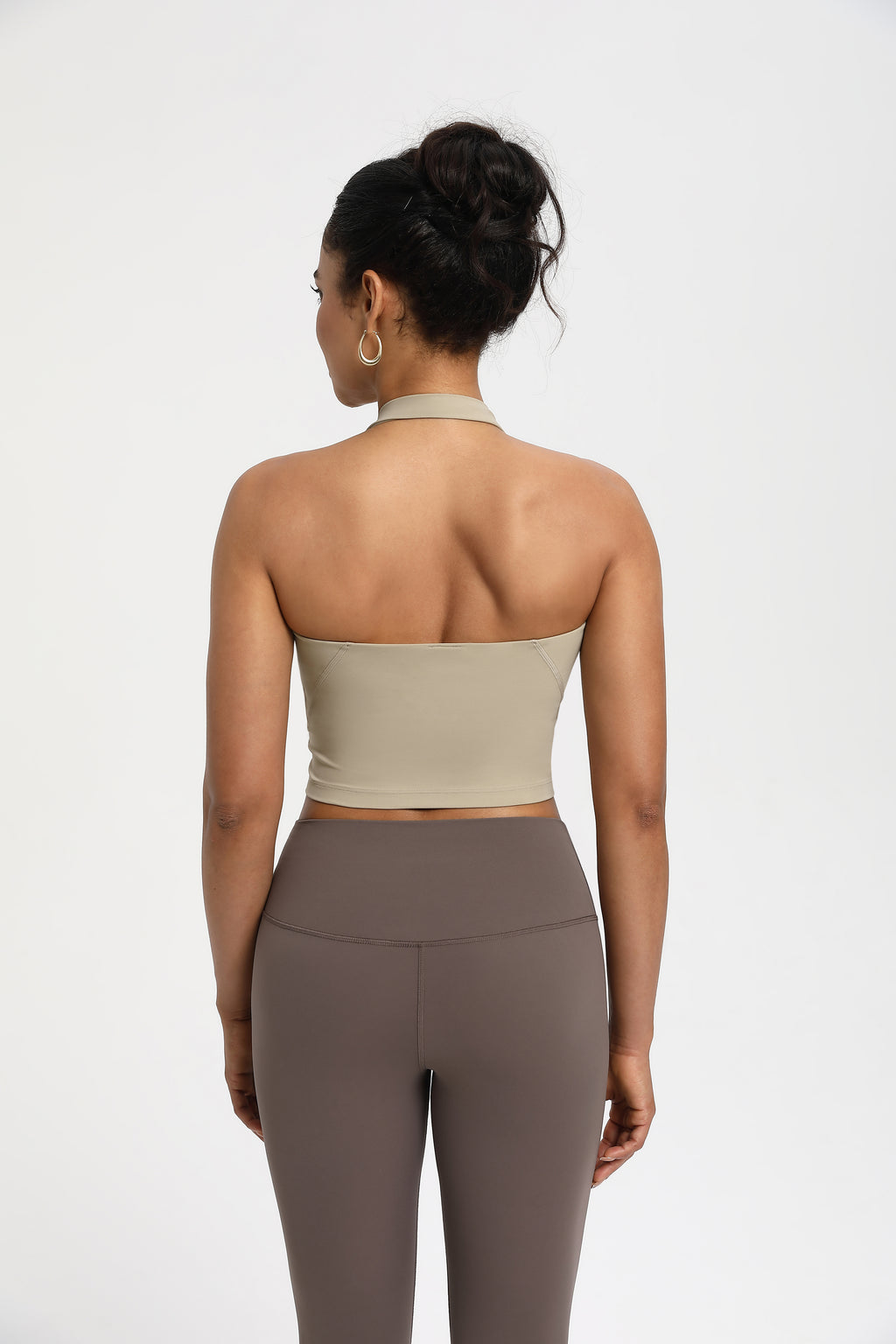 High-Elastic Medium Support Sports Bra with Halter Design