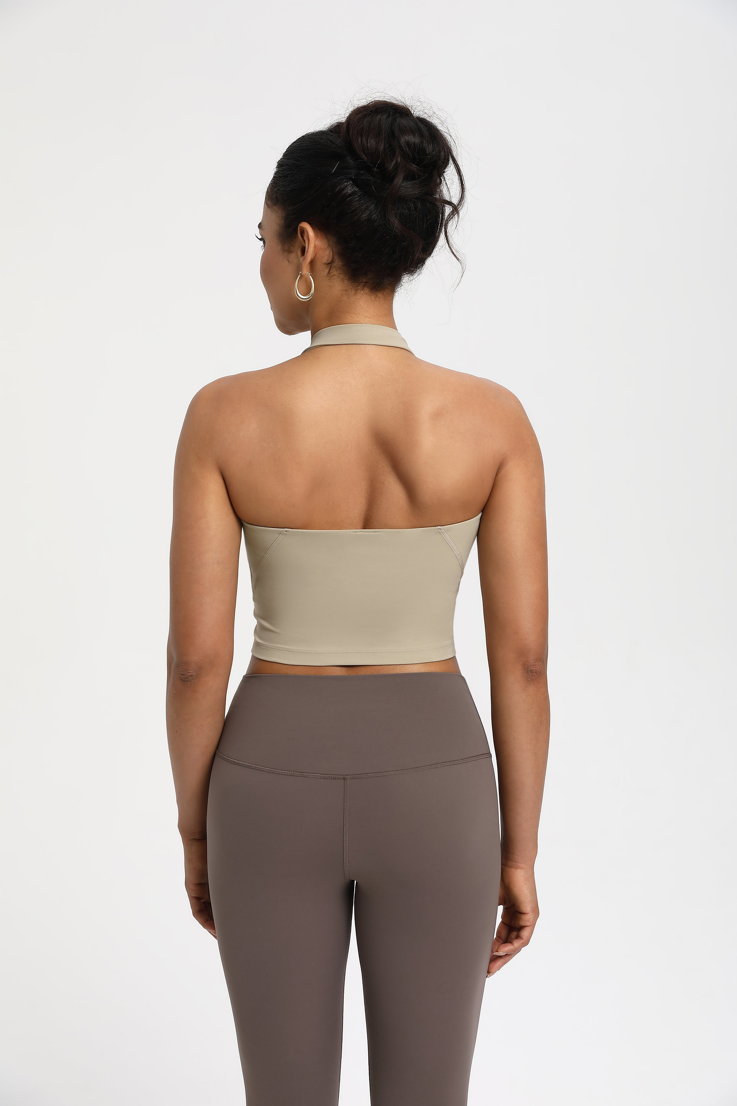 High-Elastic Medium Support Sports Bra with Halter Design