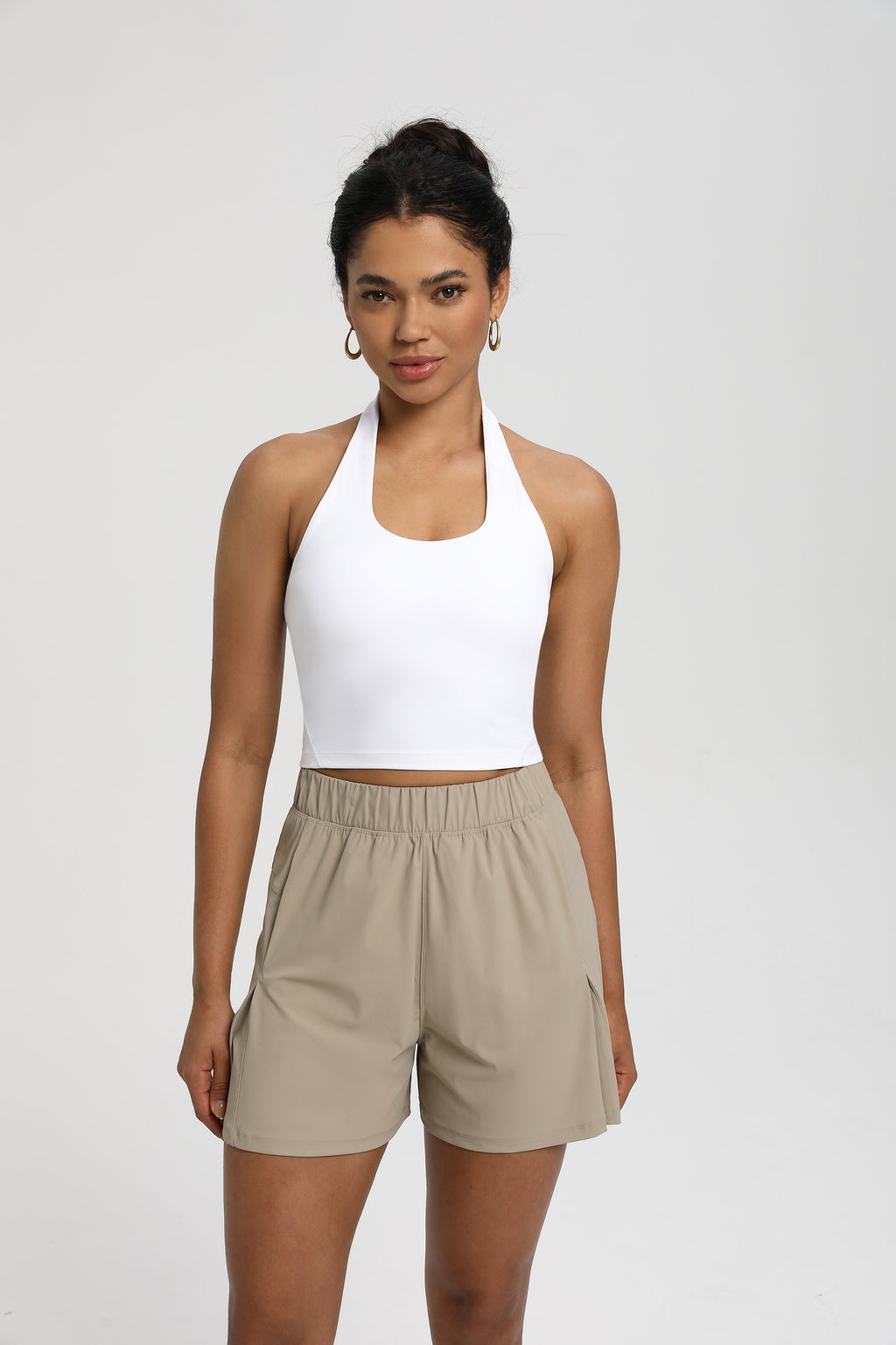 High-Elastic Medium Support Sports Bra with Halter Design