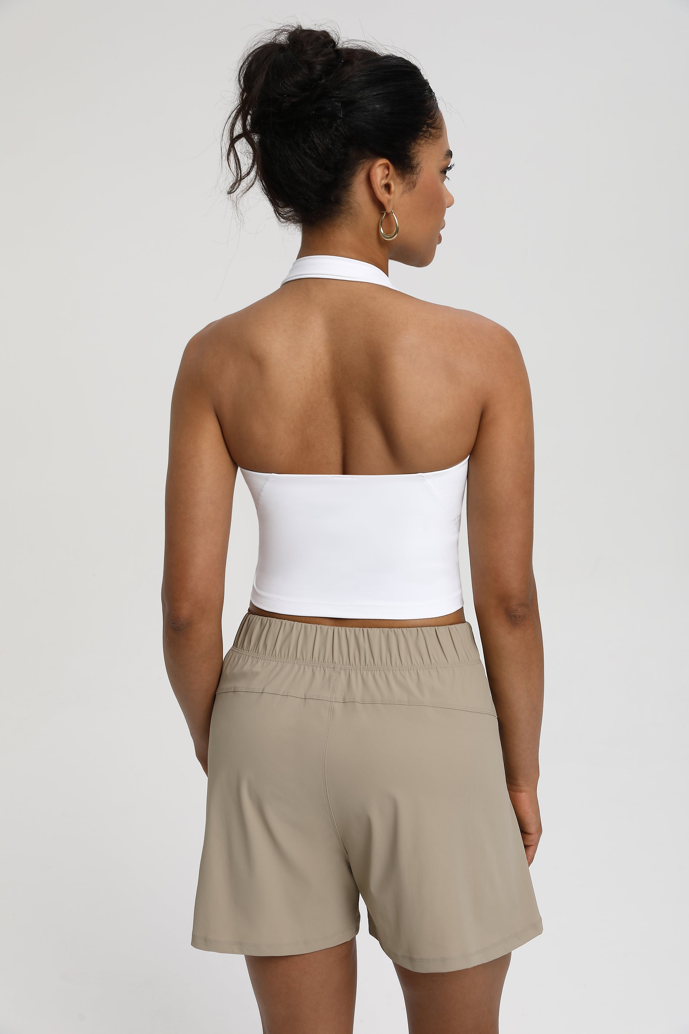 High-Elastic Medium Support Sports Bra with Halter Design