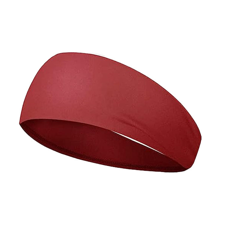 The Focus Sweat-Absorbing Stretch Fitness Headband in red, made for activewear use with breathable and stretchable fabric.