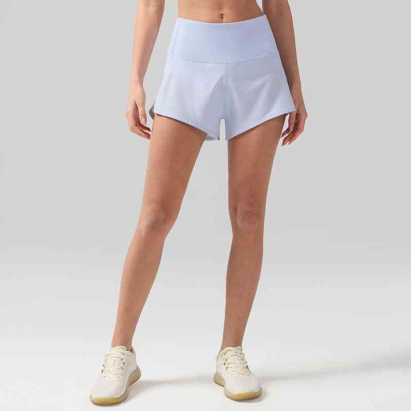 Speed Up Lightweight & Quick Dry Running Shorts with Zip Pocket in light blue, featuring high-rise fit and breathable fabric for activewear comfort.