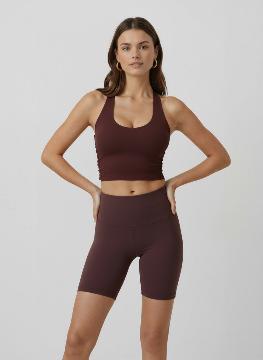 High-Elastic Medium Support Sports Bra with Halter Design