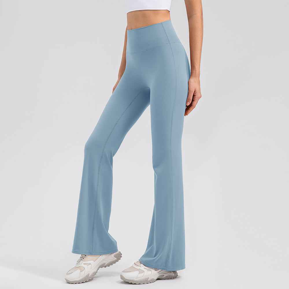 Sky blue Seamless High-Waist Flared Lycra Leggings with sculpting waistline and soft stretch, ideal for yoga and pilates.