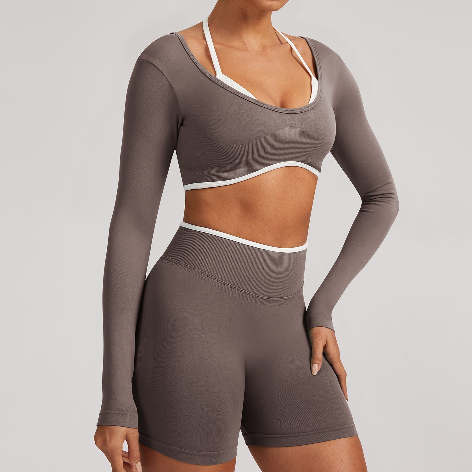 FLOW FLOW Sports Bra XS (US 0-2) / Mocha / Long-Sleeved Top The Elevate Seamless High Support Sports Bra Top