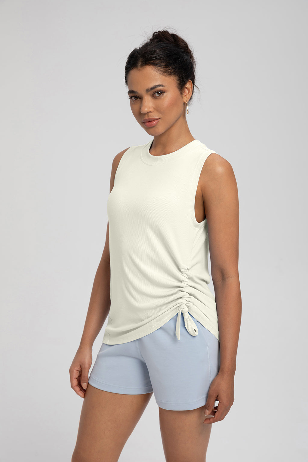 FLOW FLOW Top S (US 2-4) / Light Ivory The Adapt Modal Running Tank Top with Ruched Waistband