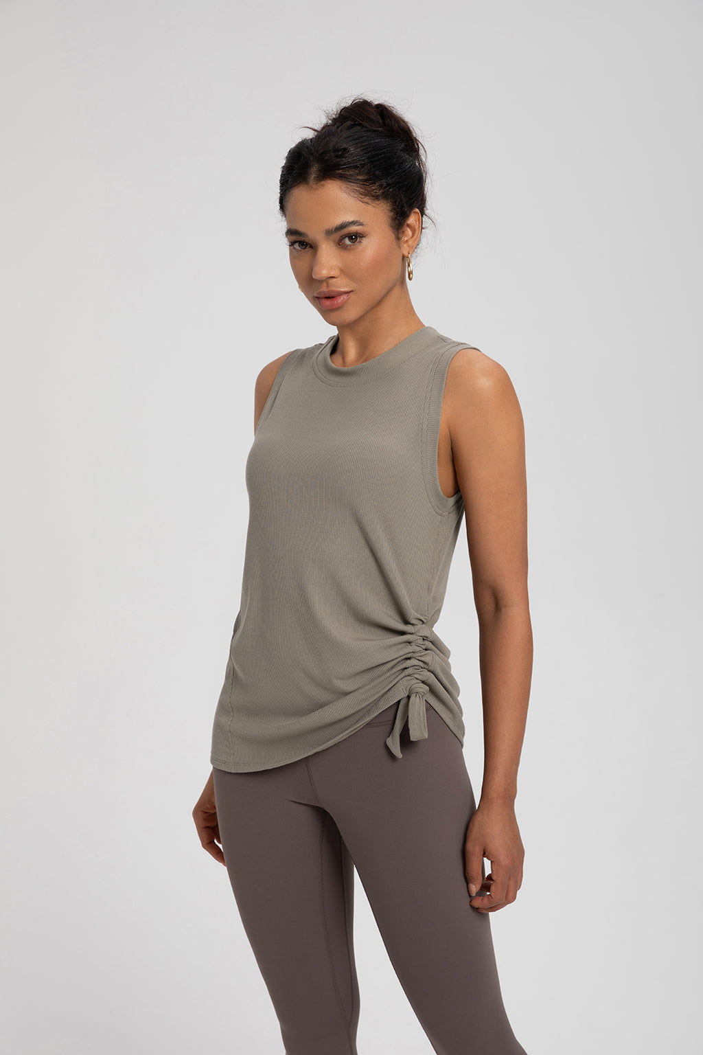 FLOW FLOW Top S (US 2-4) / Smoky Quartz The Adapt Modal Running Tank Top with Ruched Waistband