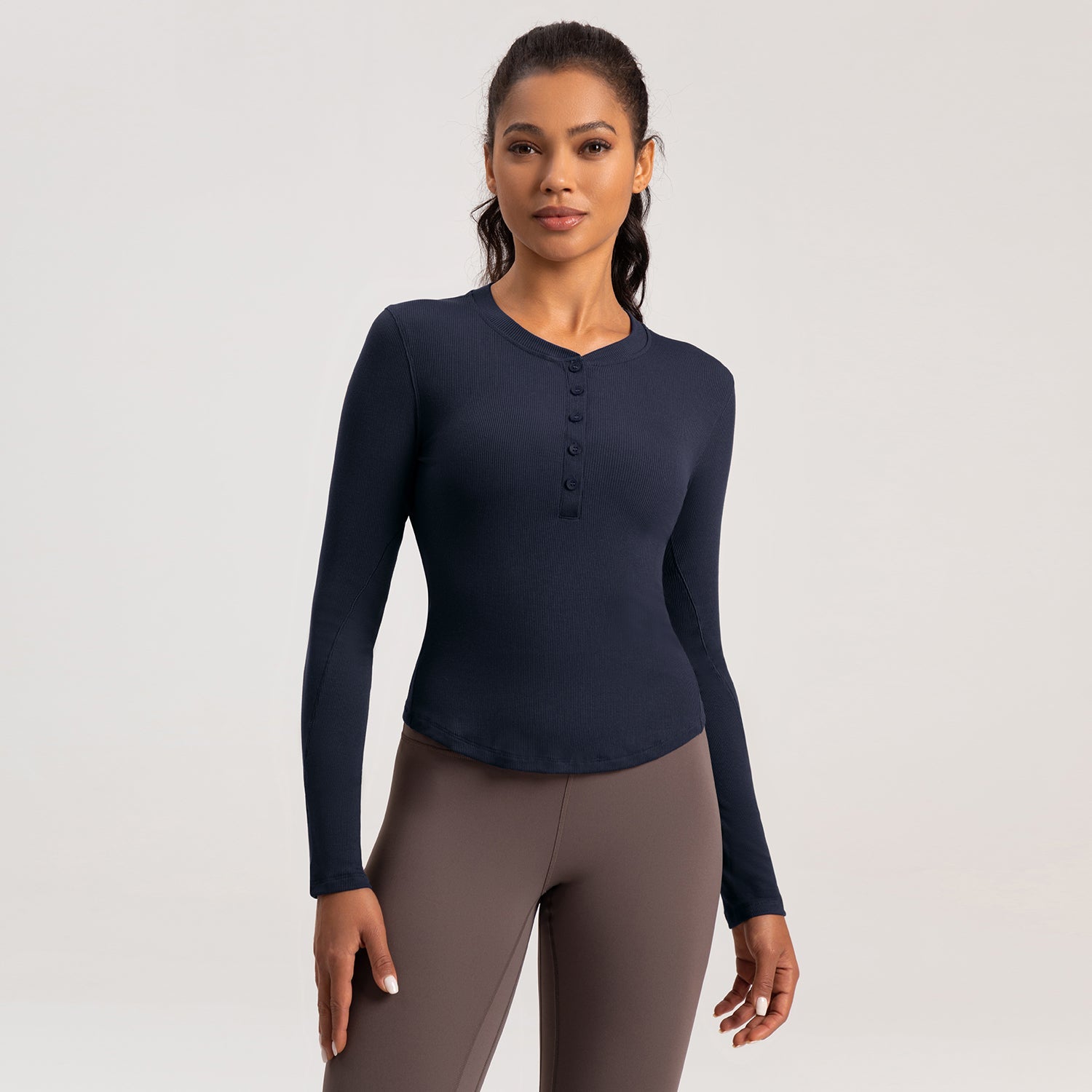 FLOW FLOW Top S (US 2-4) / Navy The Infinity Modal Henley Athleisure Shirt Top