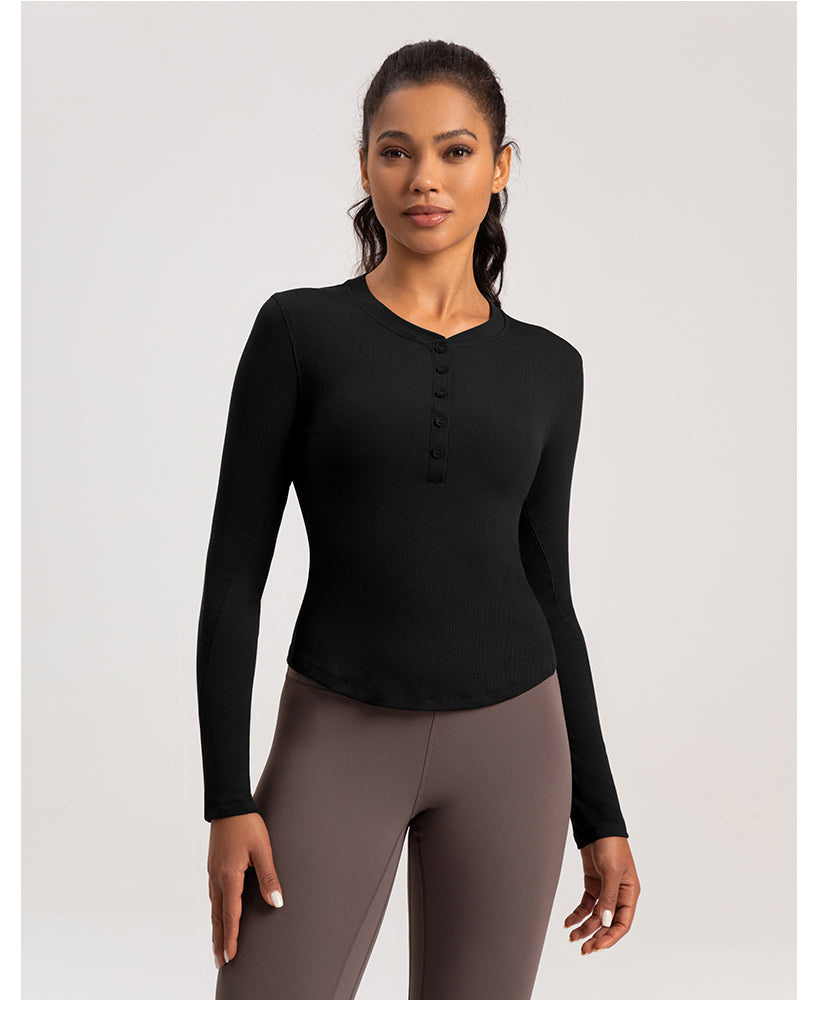 FLOW FLOW Top S (US 2-4) / Black The Infinity Modal Henley Athleisure Shirt Top