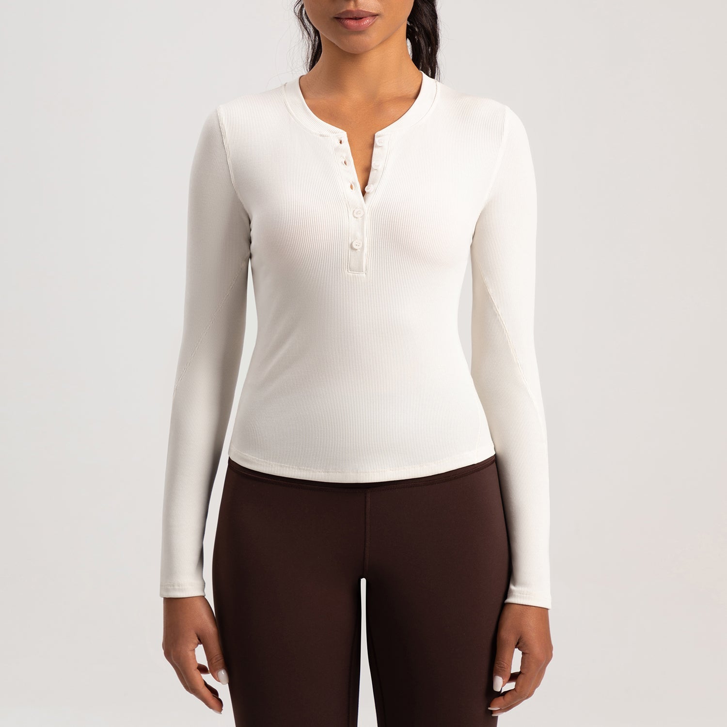 FLOW FLOW Top S (US 2-4) / Light Ivory The Infinity Modal Henley Athleisure Shirt Top