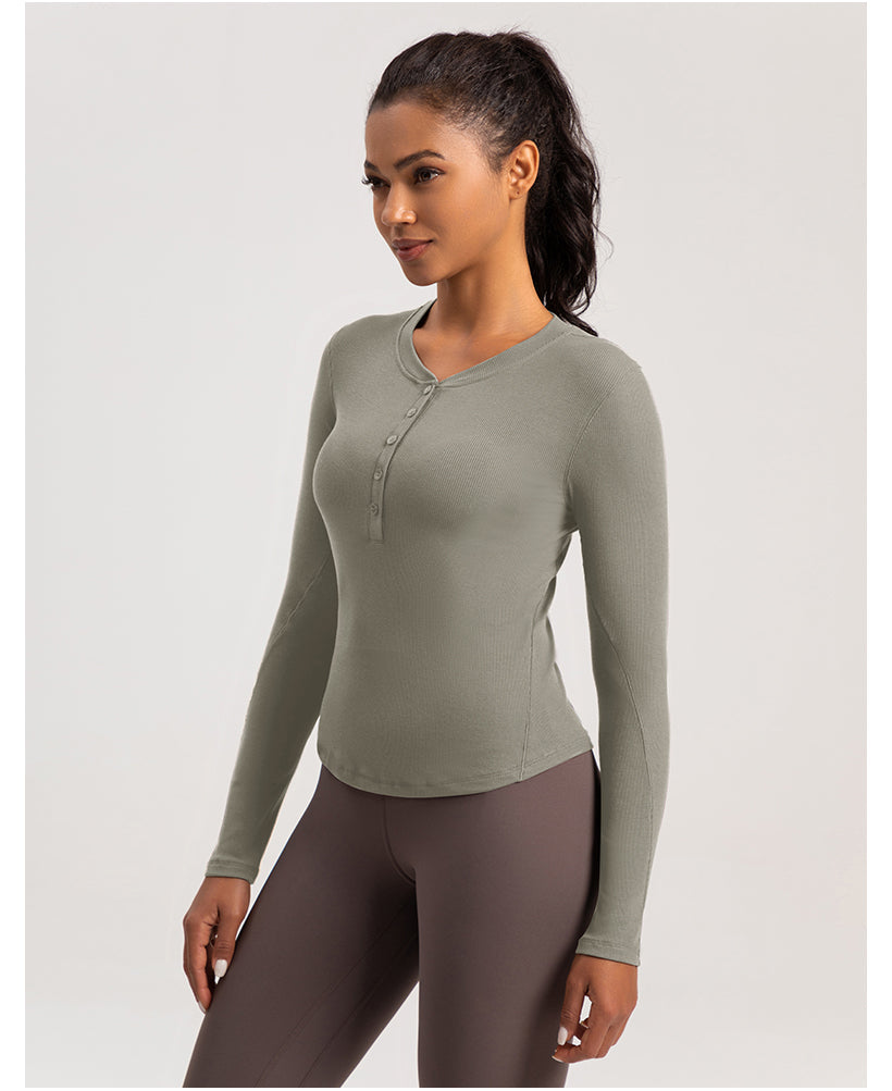 FLOW FLOW Top S (US 2-4) / Smoky Quartz The Infinity Modal Henley Athleisure Shirt Top