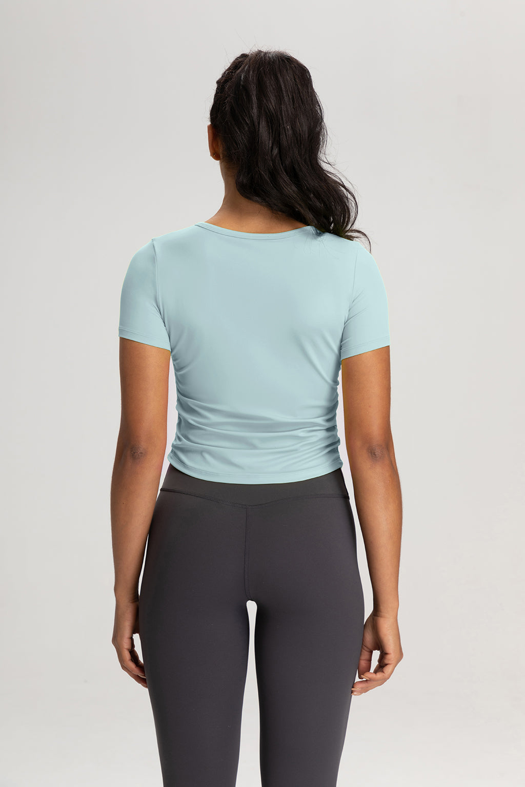 FLOW FLOW Top The Slim Fit V-Neck Athleisure Ruched T-Shirt with Built-in Pads